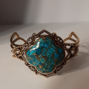 NWOT Studio Barse Thailand Designer Genuine Turquoise & Brass Gold-Tone Cuff